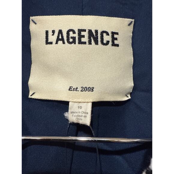 L’AGENCE Kenzie Double-Breasted Navy Ivory Tweed Blazer Size 10 - Picture 8 of 8